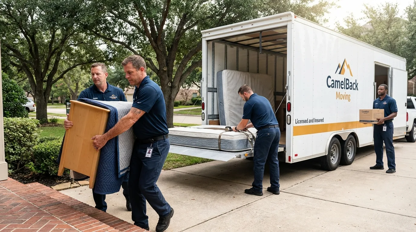 Crew loading residential truck for cross-state move from Denver, NC